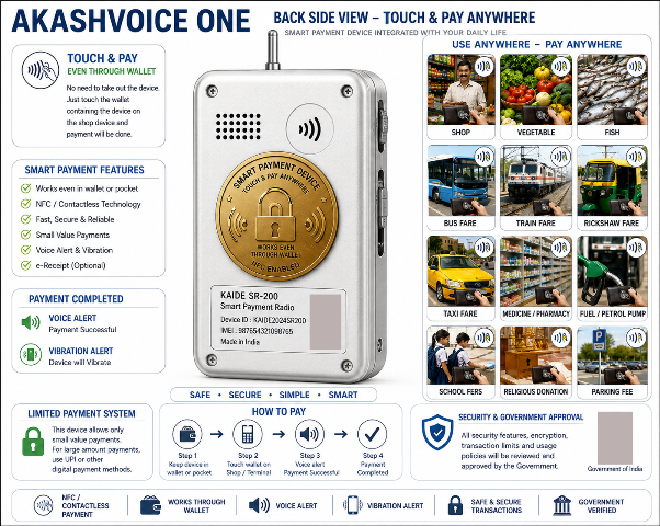 Touch and pay anywhere — back side of AkashVoice One with Smart Payment Device