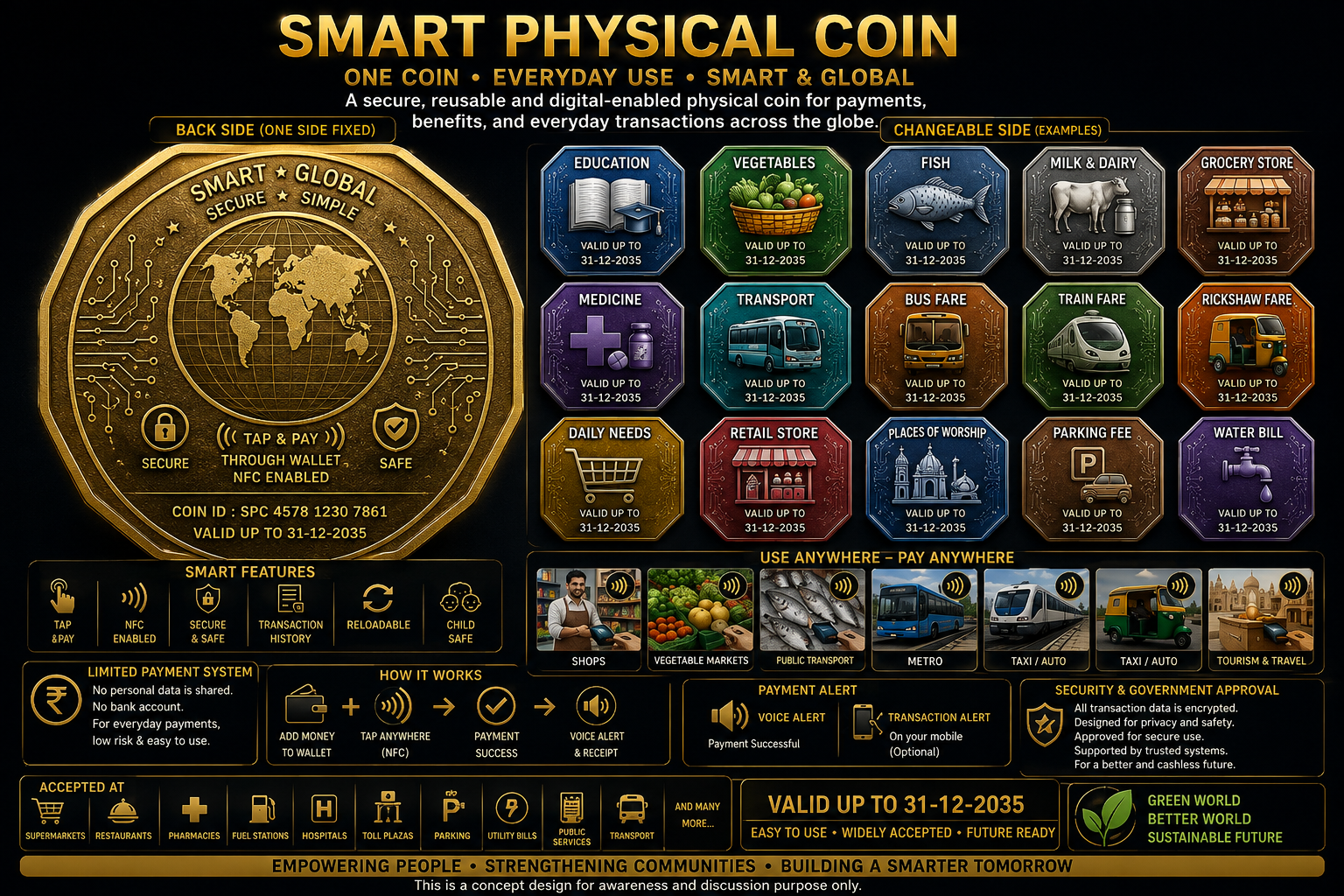 Smart Physical Coin — different category types, one back side for all