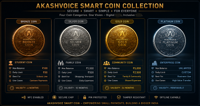 AkashVoice Smart Coin Collection — Bronze, Silver, Gold and Platinum coins