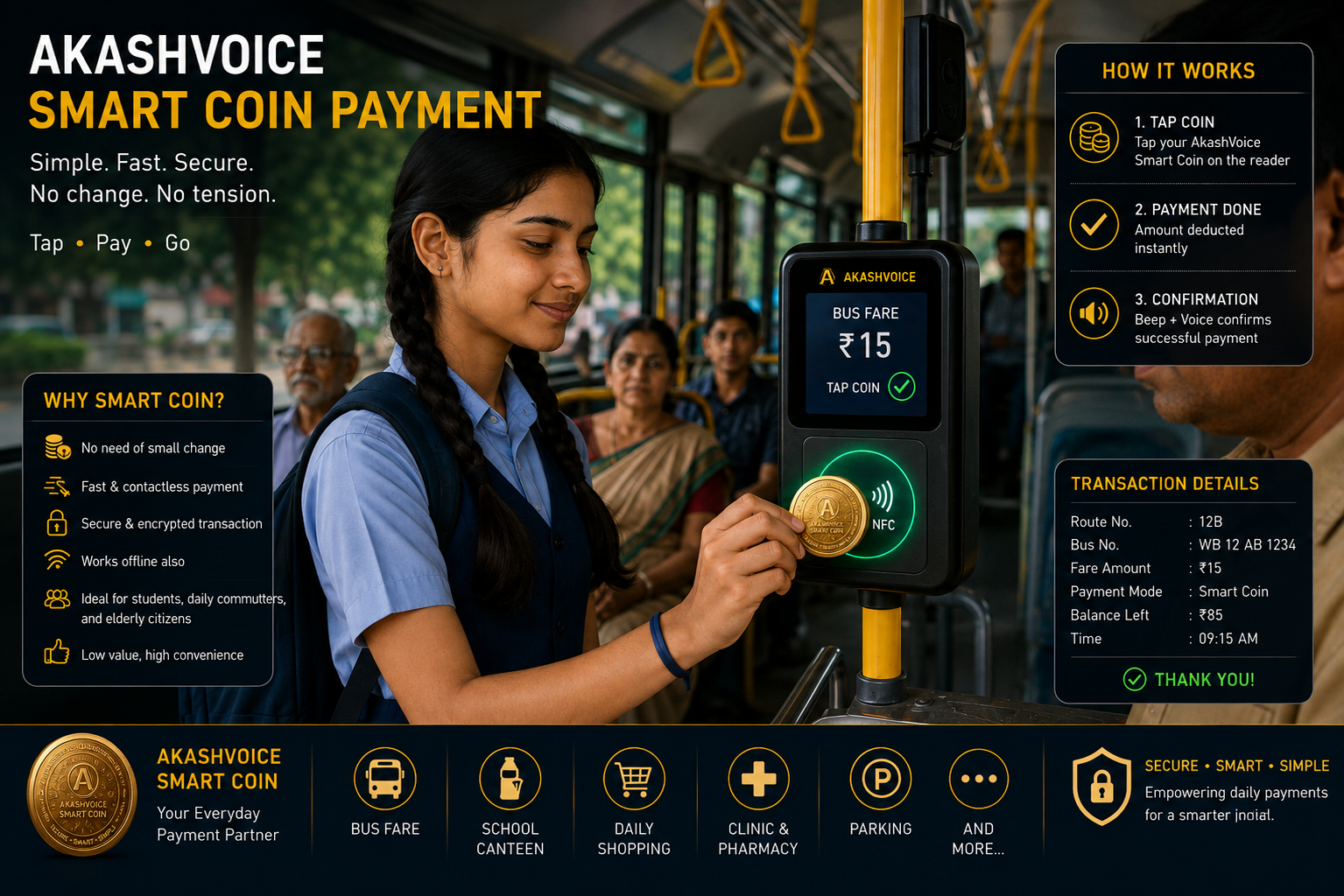 Student tapping Smart Coin to pay bus fare